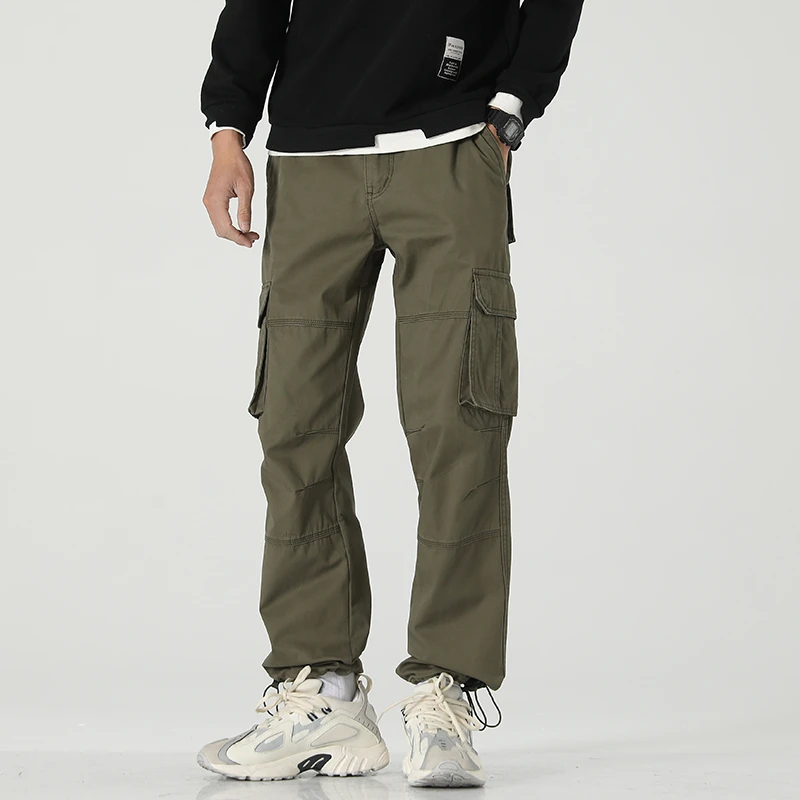 秋冬新款纯棉工装裤男多口袋宽松休闲裤男款裤子加厚透气直筒长裤
