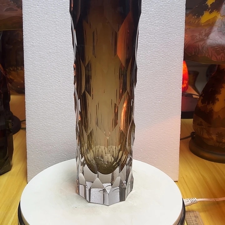 安***顿琉璃手工艺品凹面切割面花瓶花器高29