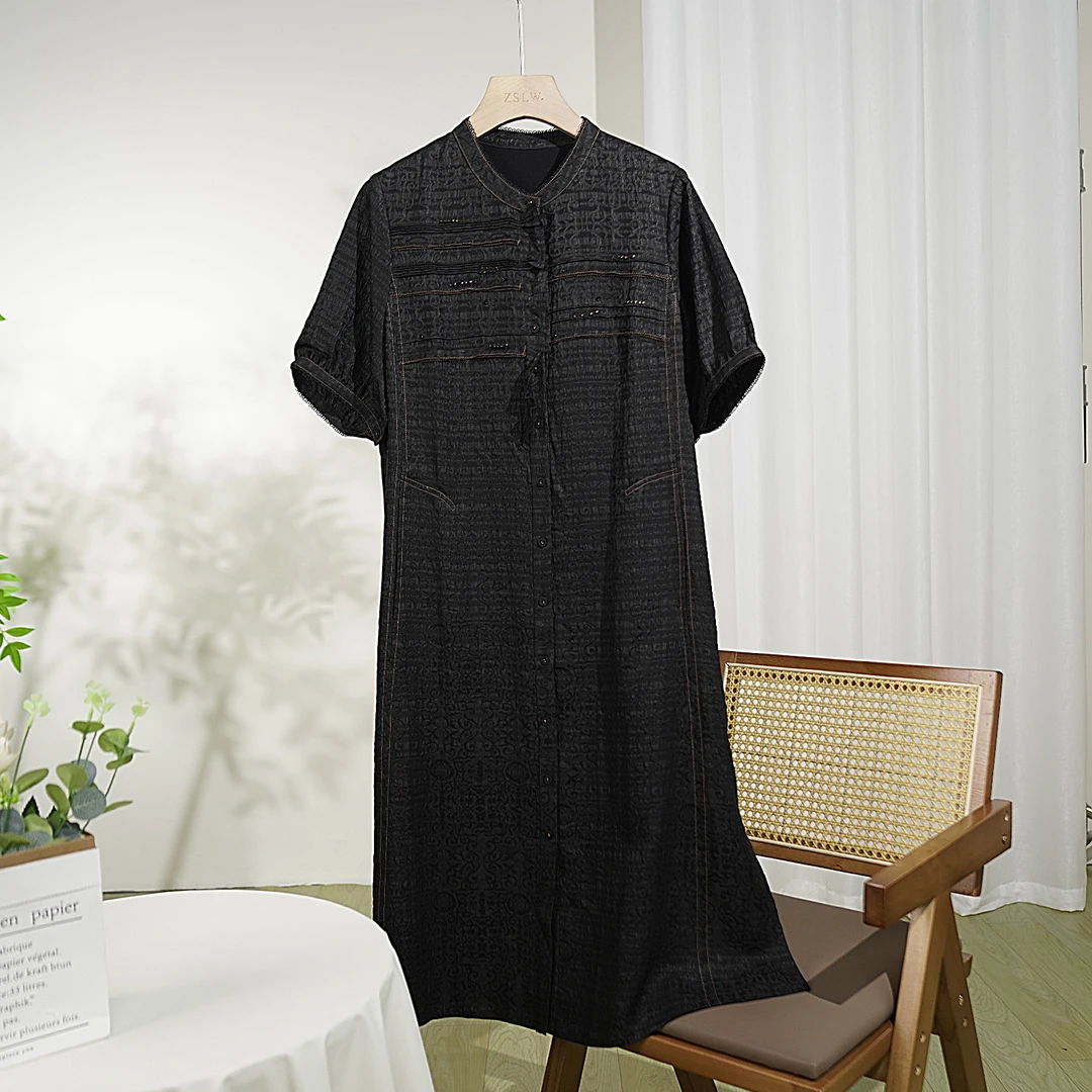 【冠画】100%桑蚕丝冠乐绉香云纱宽松气质轻奢显瘦时尚连衣裙 JK135