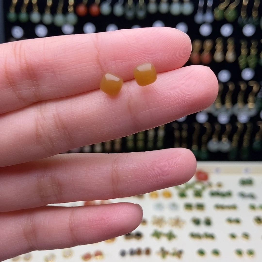 和田玉银S925镀金镶嵌耳饰