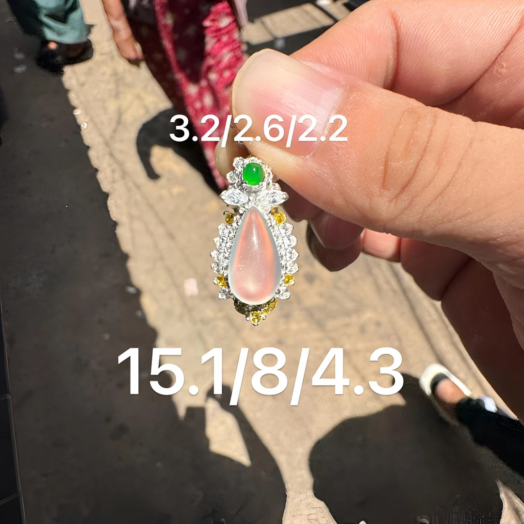 0919(小哪吒在源头)冰玻种翡翠晴钢水滴吊坠干净饱满荧光足M160