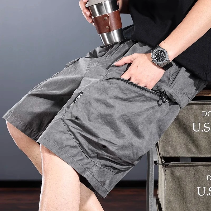 MR.MUDI/穆迪先生高端休闲短裤男夏直筒宽松阔腿中裤潮牌美式复古