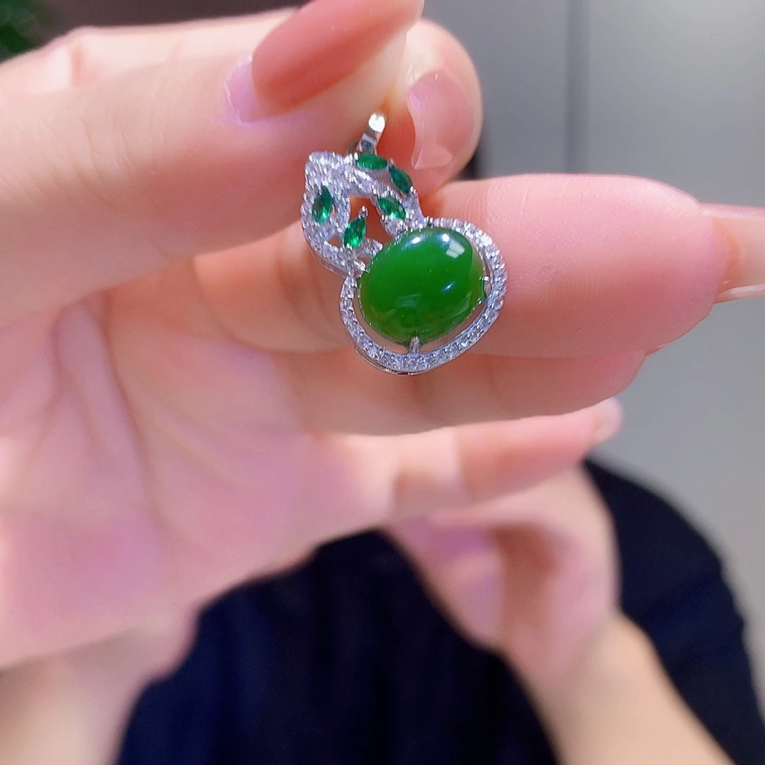 和田玉（碧玉）银S925镀金镶嵌颈饰