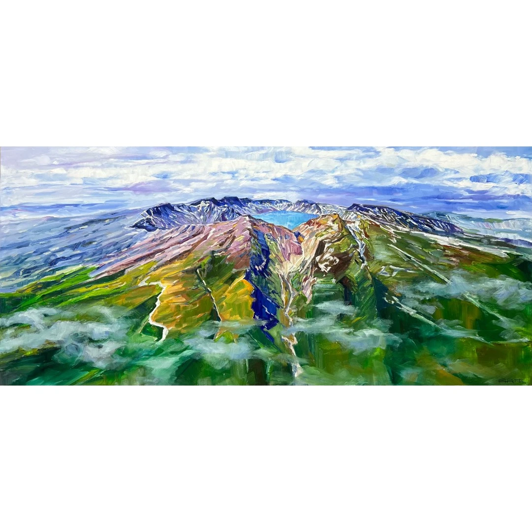 8082原创手绘油画风景作品《天池1》95*205cm适用于客厅沙发背景墙