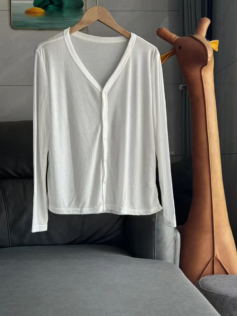 防晒女薄款V领夏季长袖毛针织衫时尚针织纯色显瘦百搭修身