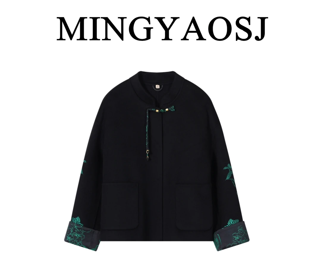 2024秋冬妈妈款潮流宽松中式国风全澳毛短款双面大衣518