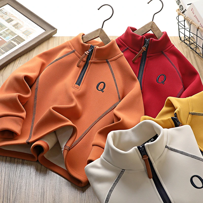 冬季加厚儿童卫衣加绒打底衫帅气时尚中大童半高领上衣内搭保暖潮