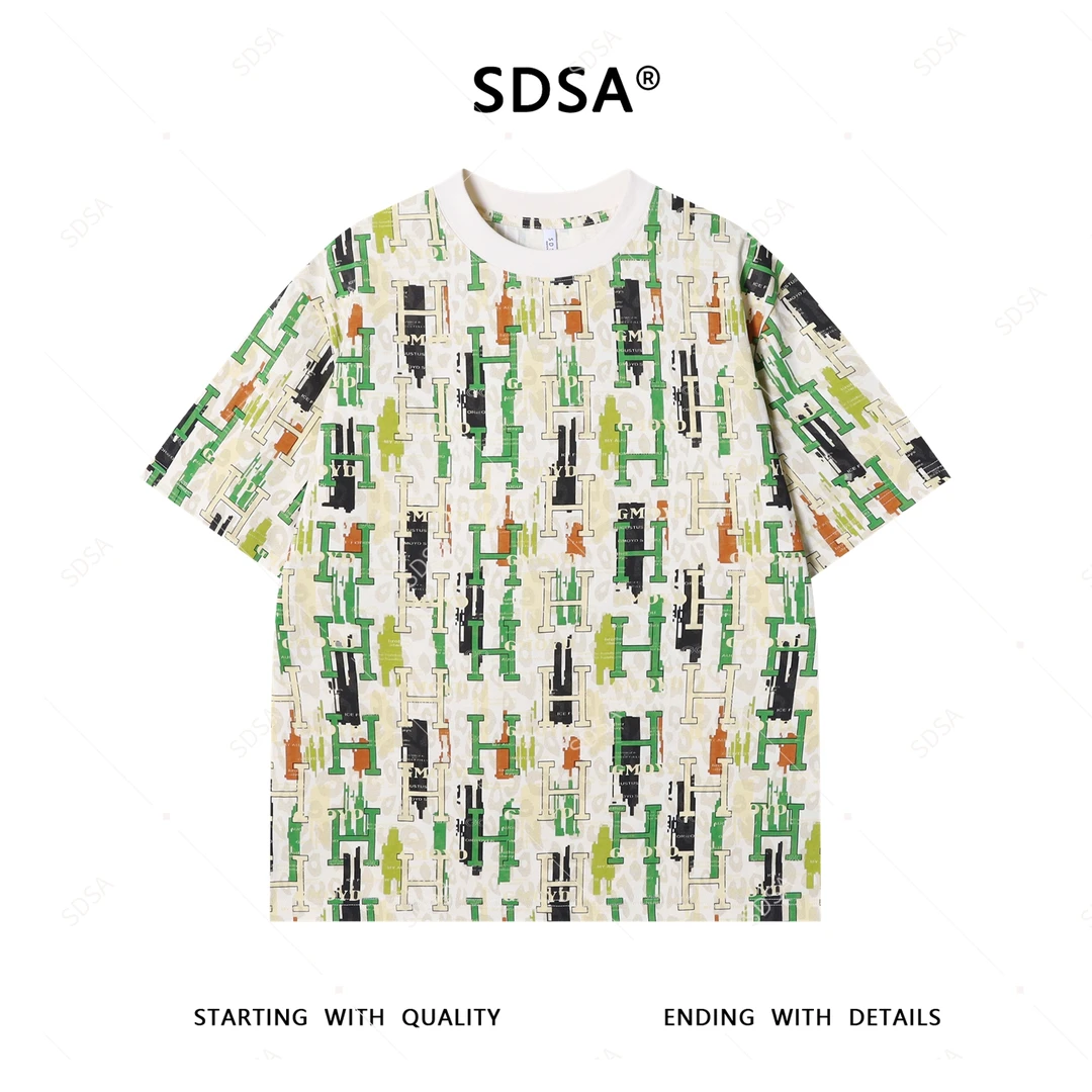 SDSA男士短袖t恤2025新款轻痞帅男装简约满印撞色字母网红款百搭