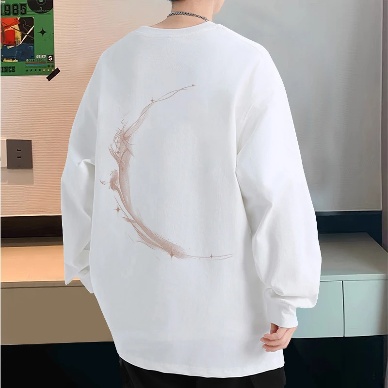 潮牌纯棉长袖t恤男装春秋美式简约宽松大码打底衫青少年学生上衣