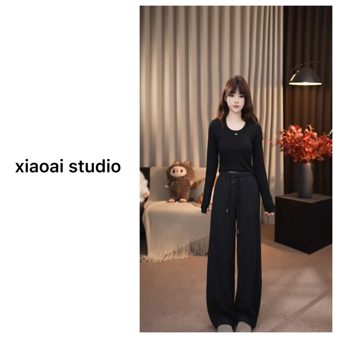 【卿卿定制】松紧腰口袋时尚女装秋冬秋季学院风休闲裤F200