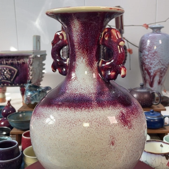 摆件钧瓷双龙尊。。。。。