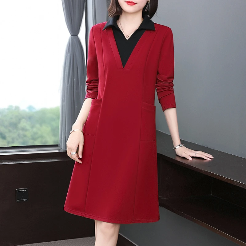 本命年红色长袖连衣裙女春秋妈妈2025新款大码女装高级感裙子春季