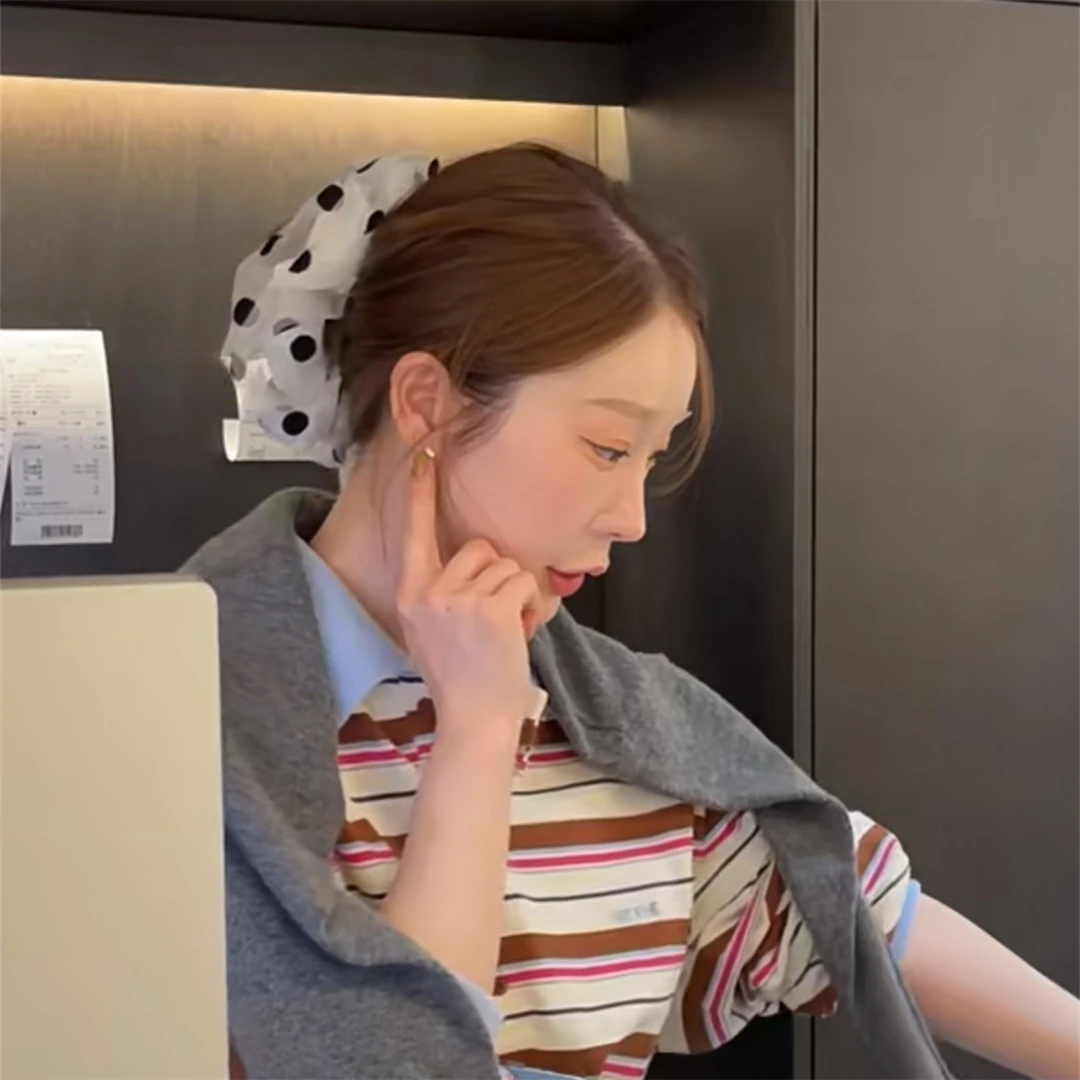 韩国欧尼同款双层薄纱波点大肠发圈气质女2025新款丸子头发饰头绳