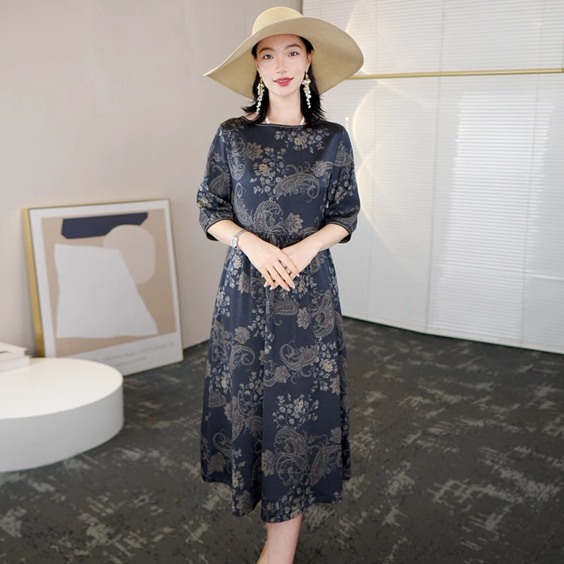 2025杭州夏季真丝时尚浪漫大牌连衣裙女气质妈妈桑蚕丝裙子