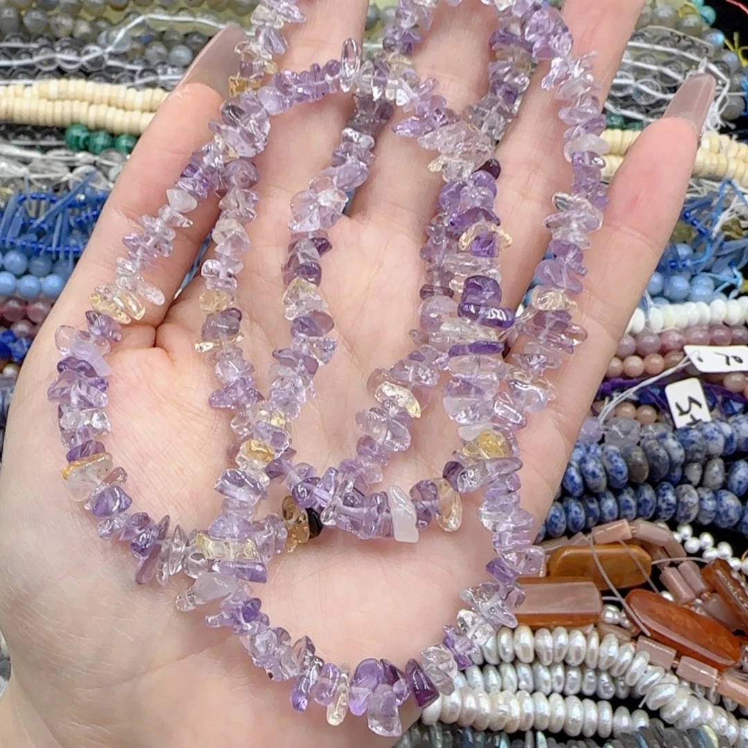 玛瑙/玉髓未镶嵌珠宝半成品巴西紫黄晶碎石一条加长