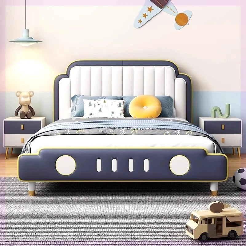 儿童床吉吉汽车男孩现代卡通男童床软包硅胶皮童趣单人汽车床