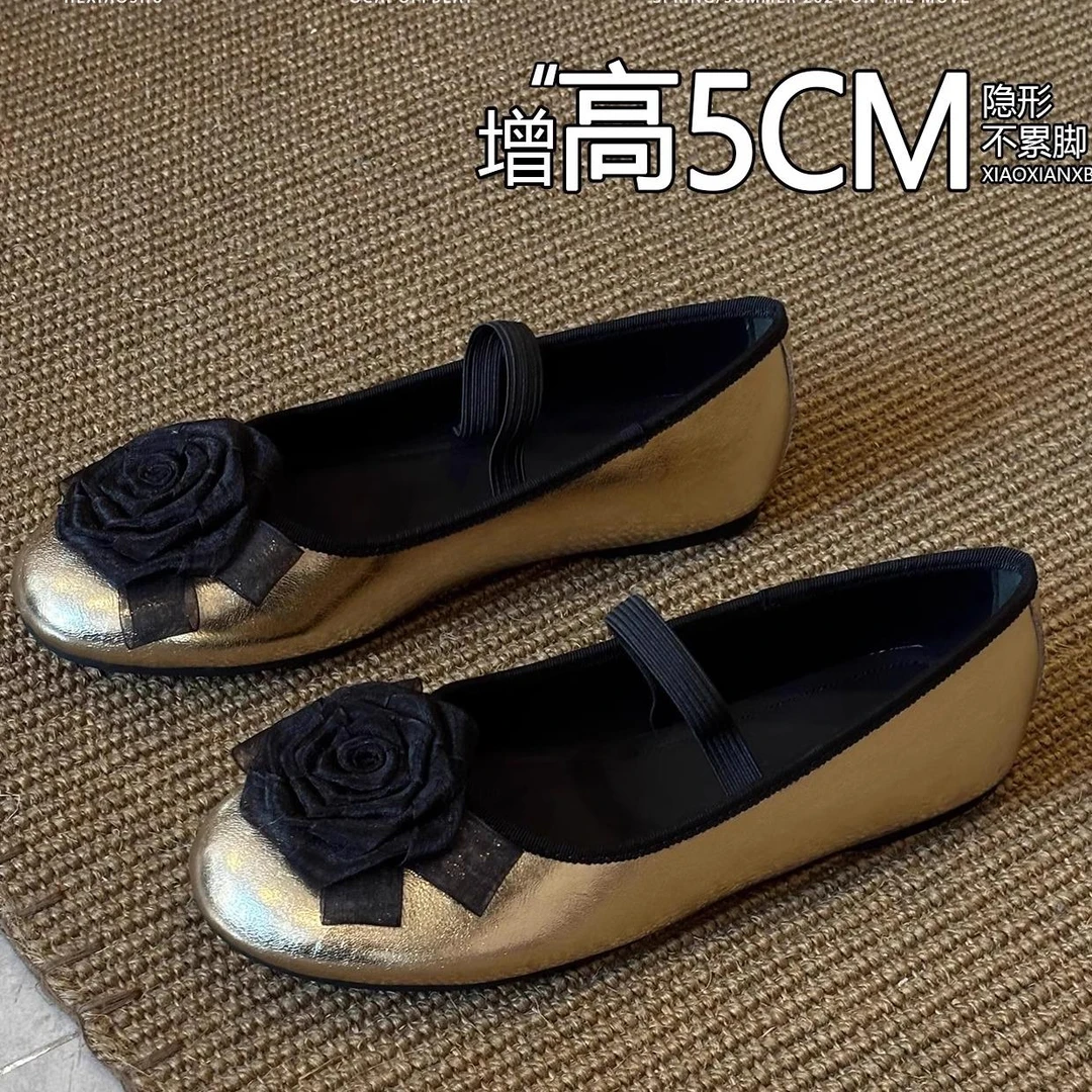 羊皮版~复古国风花朵平底单鞋温柔浅口一字带配裙子玛丽珍鞋女