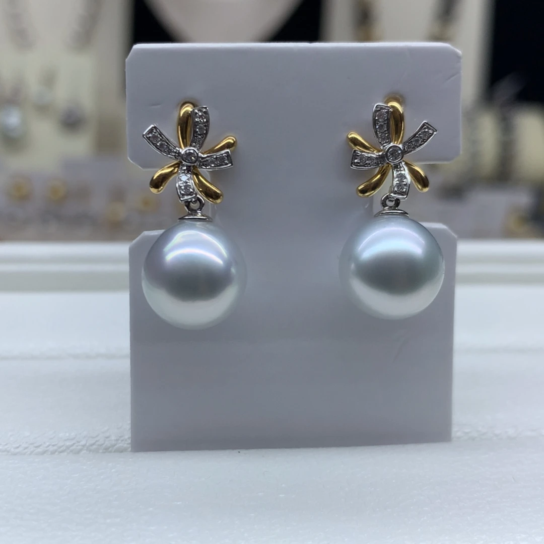 海水珍珠耳饰18K金镶嵌10.3mm澳白耳坠