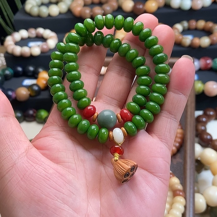 菩提根/象牙果吊坠绿色双圈算盘