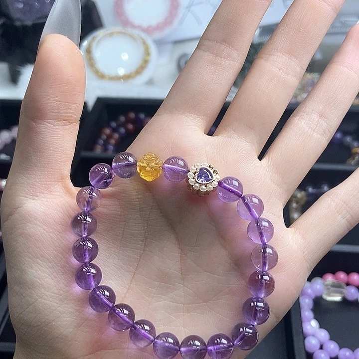 水晶手链合金紫水晶爱心