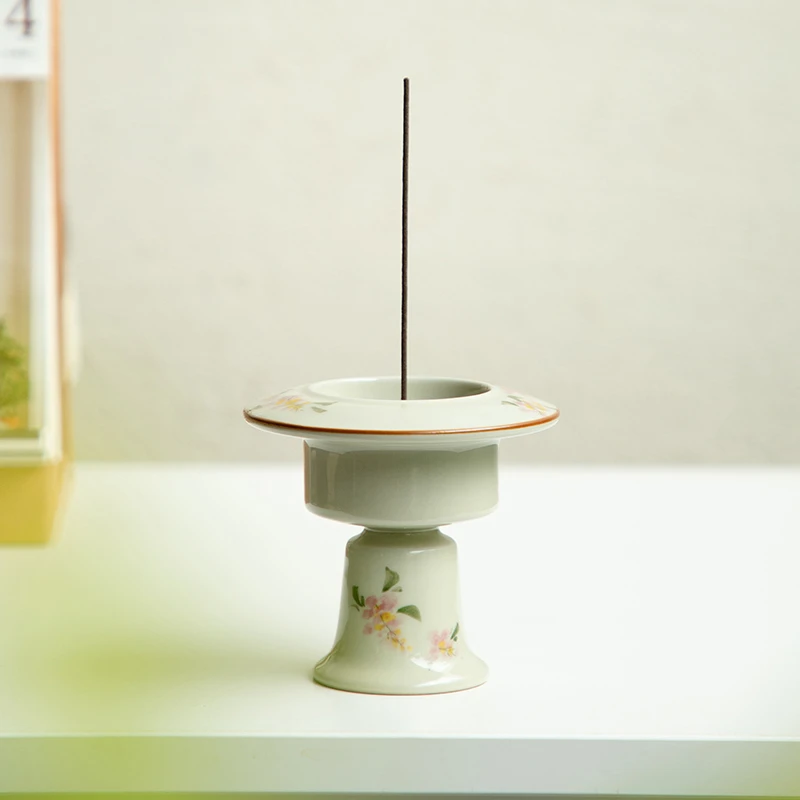 赞朴香插陶瓷草木灰纯手绘紫藤花高足行炉葫芦香托线香香薰炉底座