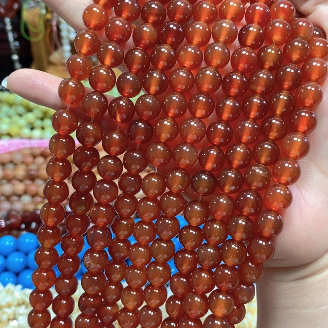 玛瑙/玉髓未镶嵌珠宝半成品红玛瑙一条卡10mm