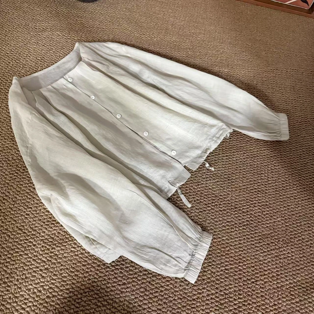 【左耳与麻】2025夏季新品100%苎麻纯色开衫外套简约百搭52123