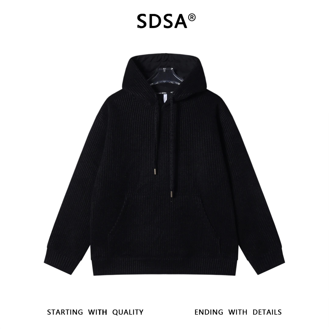 SDSA男士秋冬新款痞帅男装韩版简约竖纹抽绳连帽卫衣百搭套头上衣