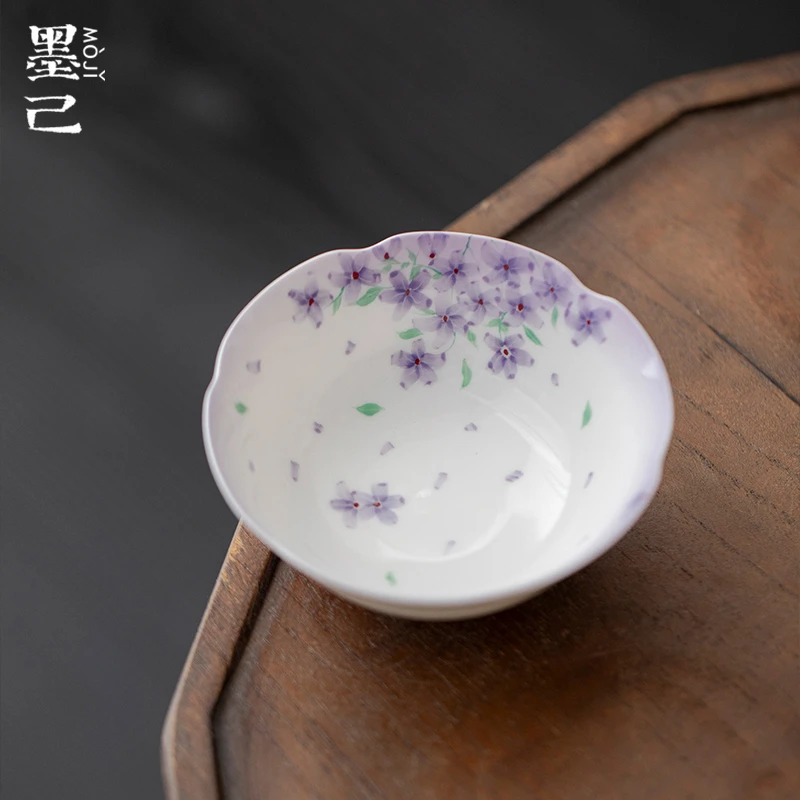 玉泥-紫绾星蕊-大宽口花边茶杯