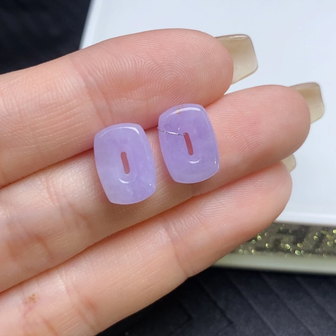 翡翠未镶嵌耳饰冰紫小方糖