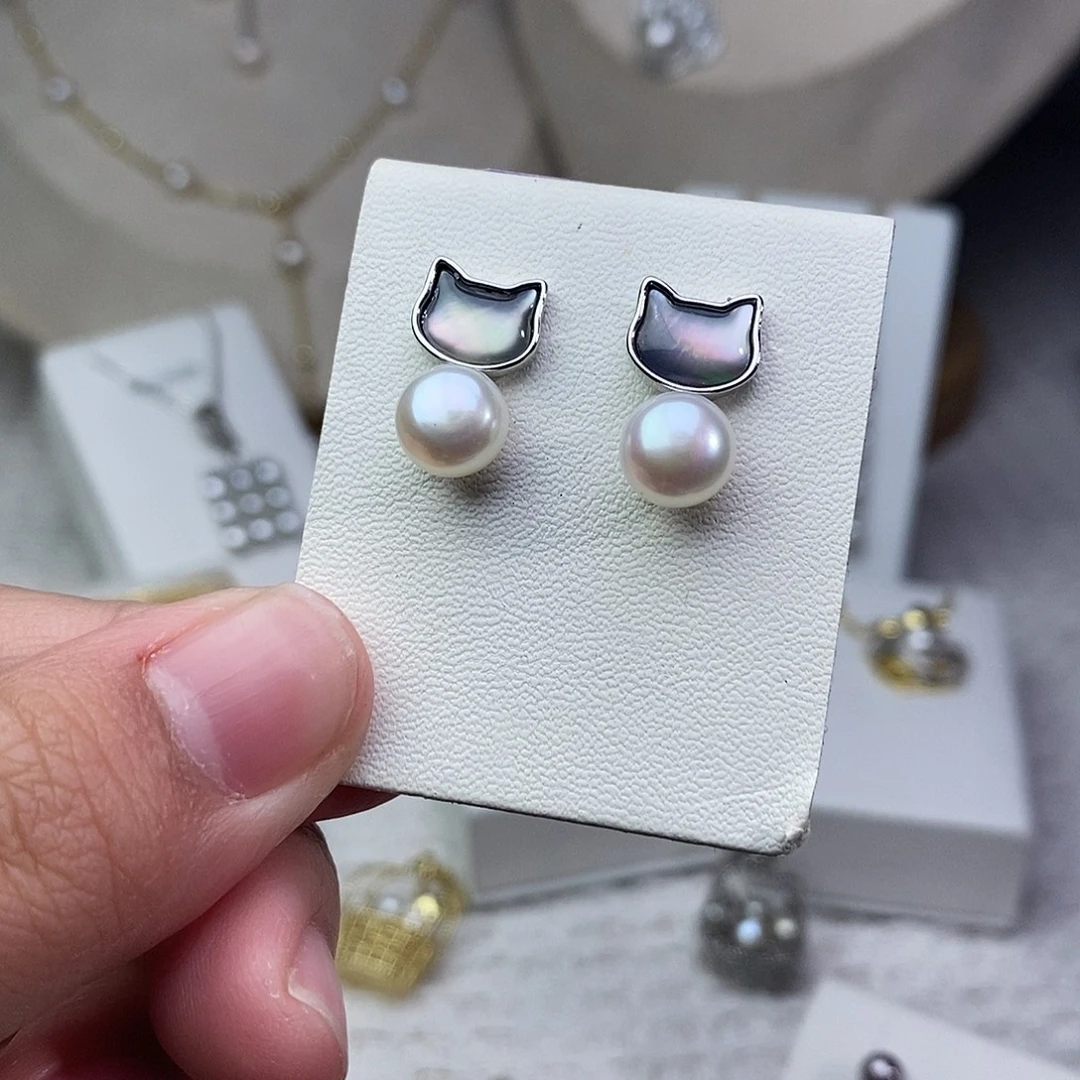 银S925镶嵌耳饰淡水珍珠