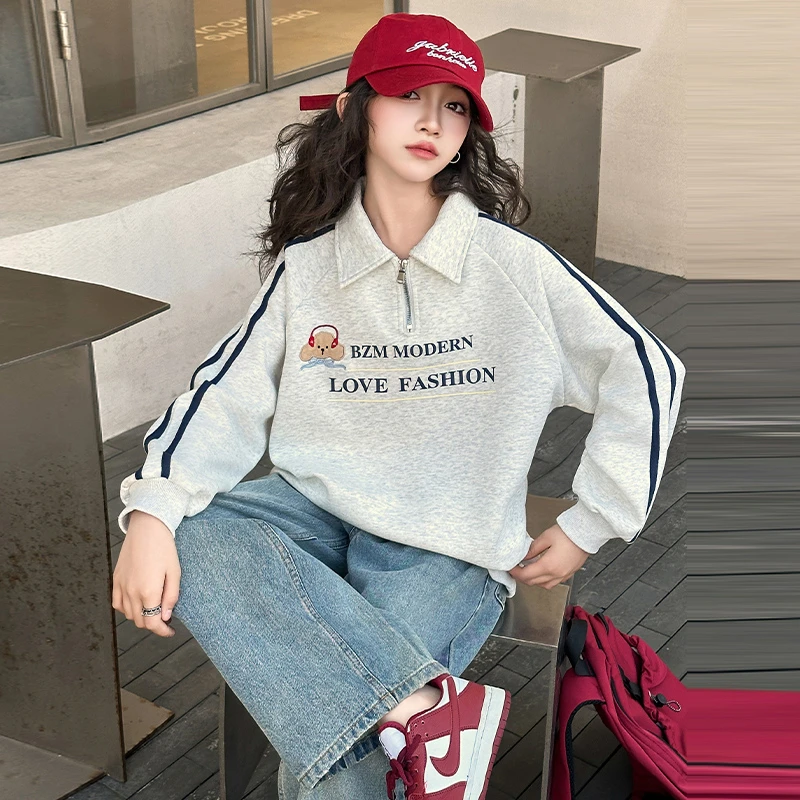 女童卫衣春秋款2025新款儿童洋气时髦翻领上衣秋装中大童运动韩版