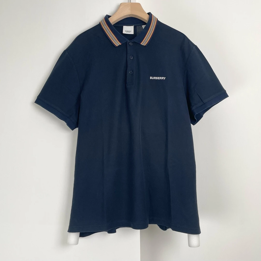95新 BURBERRY/博柏利 xxl码/条纹衣领短袖polo衫/有开线/6185