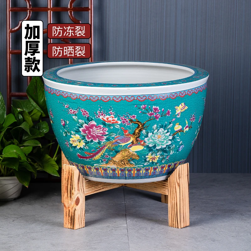 景德镇陶瓷鱼缸粉彩金鱼缸乌龟风水睡莲缸瓷器中国风荷花缸艺术缸