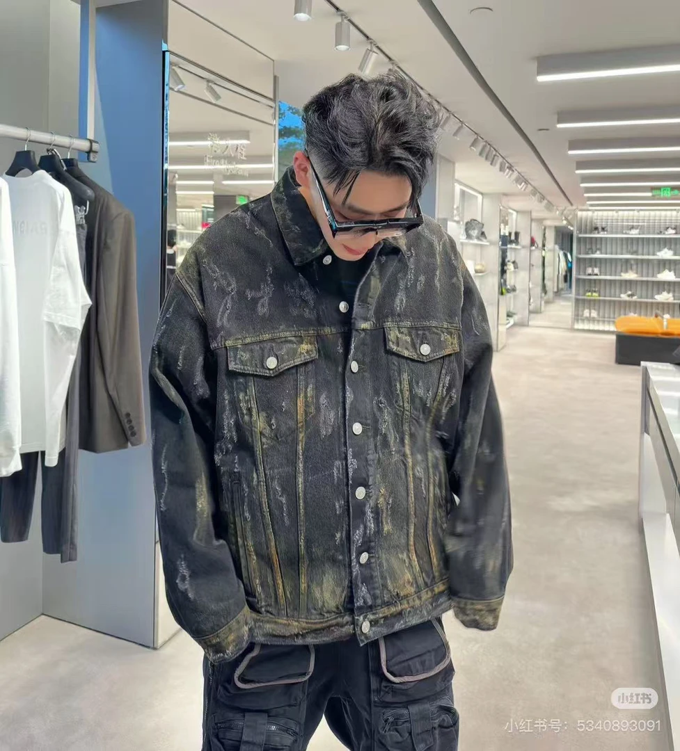 未使用 Balenciaga/巴黎世家 yy 扎染翻领牛仔夹克 2码 001880