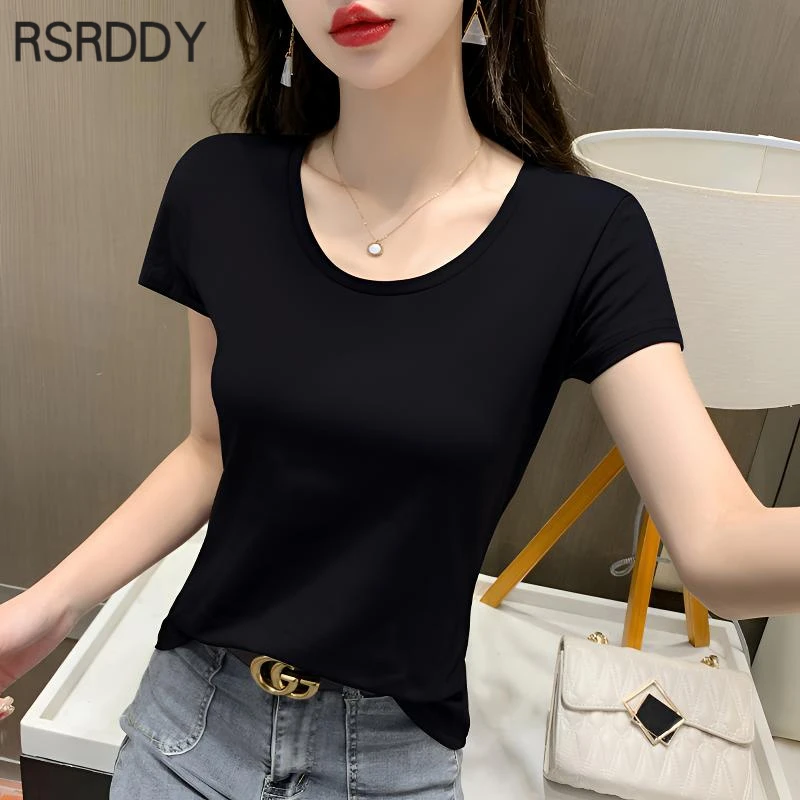 RSRDDY韩式纯棉短袖T恤女春夏新款半袖圆领正肩洋气打底衫上衣潮