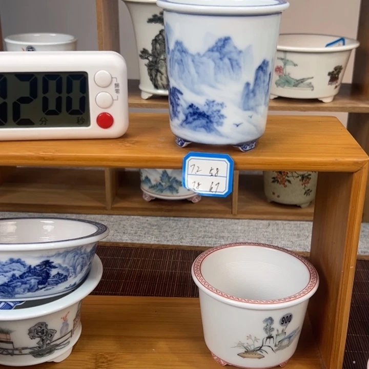 正***六手工青花山水签筒盆