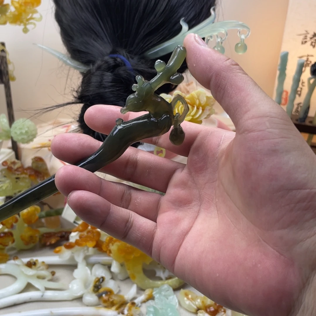 蛇纹石玉合金发饰发簪