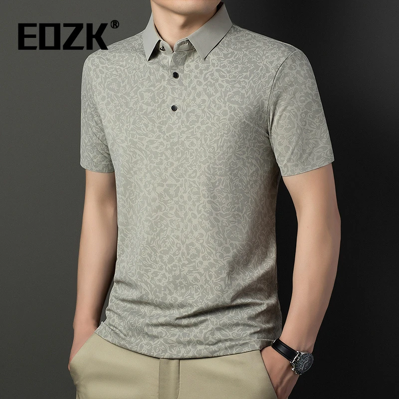Eozk夏季无痕短袖polo衫男翻领T恤时尚潮流中年宽松体恤薄款半袖