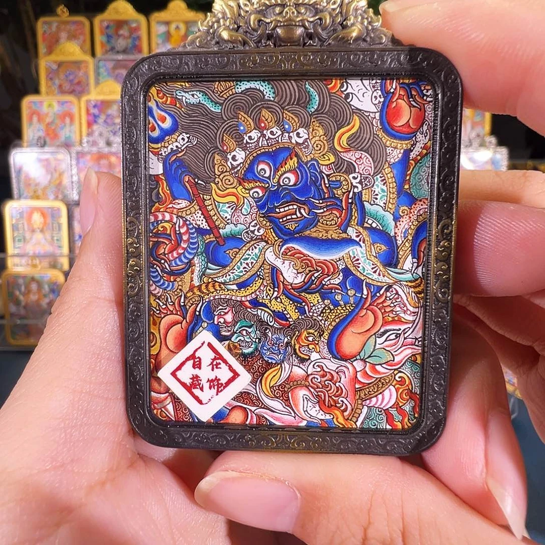 吊坠大黑天热贡纯手绘唐卡