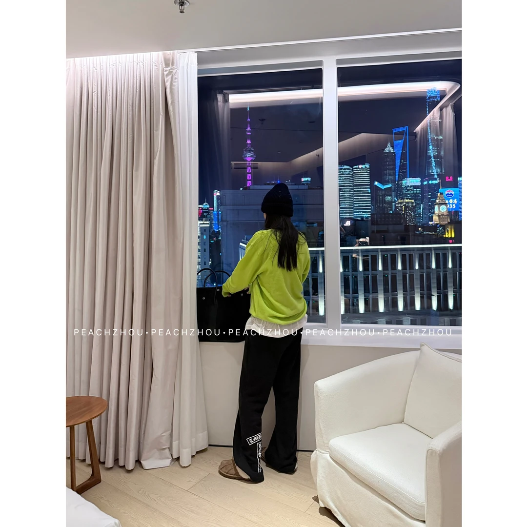 『PEACHZHOU』水洗做旧梵文印花微喇毛圈宽松休闲裤松紧腰阔腿卫裤