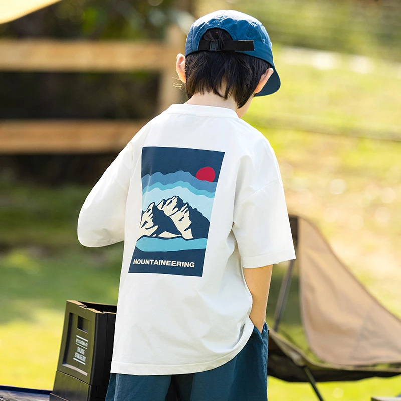 速干防晒 EK童装男童25夏季山系户外日系抗菌短袖T恤原纱中大童潮