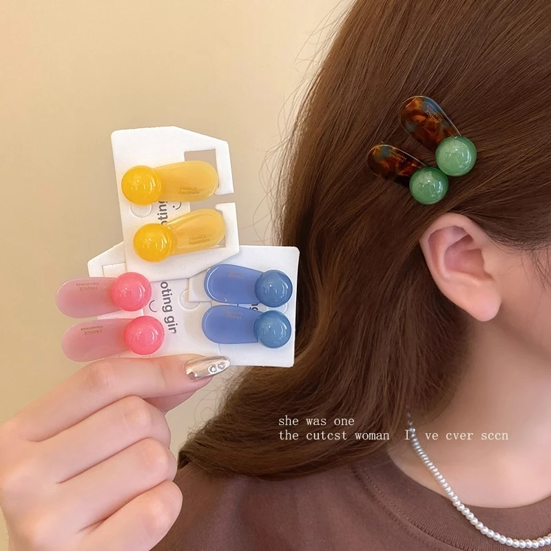 韩系圆球发夹边夹侧边夹女2025新款高端刘海夹鸭嘴夹发卡发饰前额