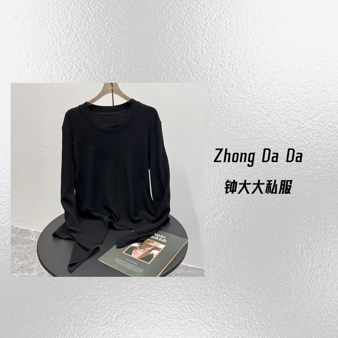 ZHONG大大【】秋季新款不规则下摆设计圆领长袖显瘦T恤女609*