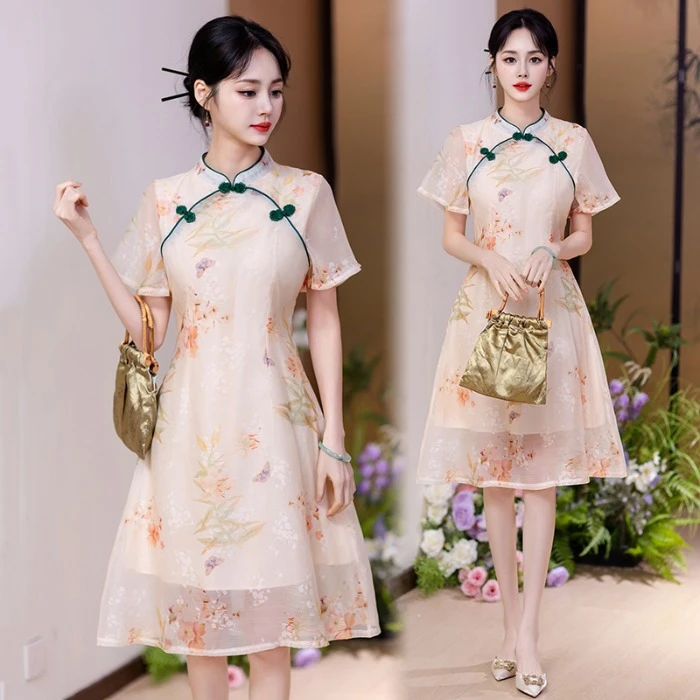 2025大码女装胖mm90-180斤显瘦遮肚子雪纺日常送考改良旗袍连衣裙