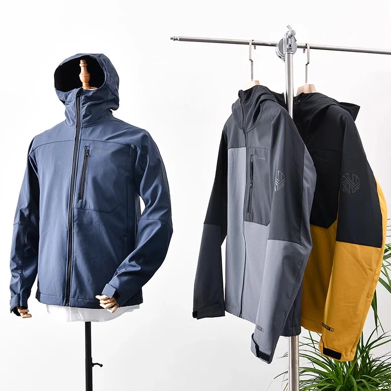 外贸男士大码户外防风防泼水弹力连帽软壳衣冲锋衣保暖骑行服5153