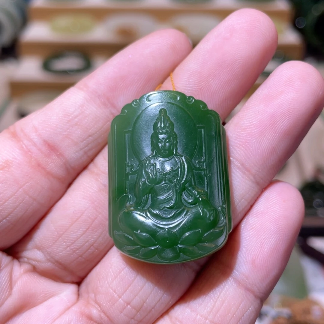 和田玉高品老坑碧玉阳绿观音未镶嵌