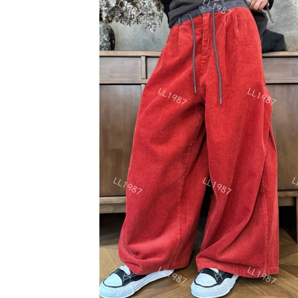 HY罗罗【腰头拼接灯芯绒】春秋显高显瘦百搭阔腿抽绳灯芯绒裤设计师