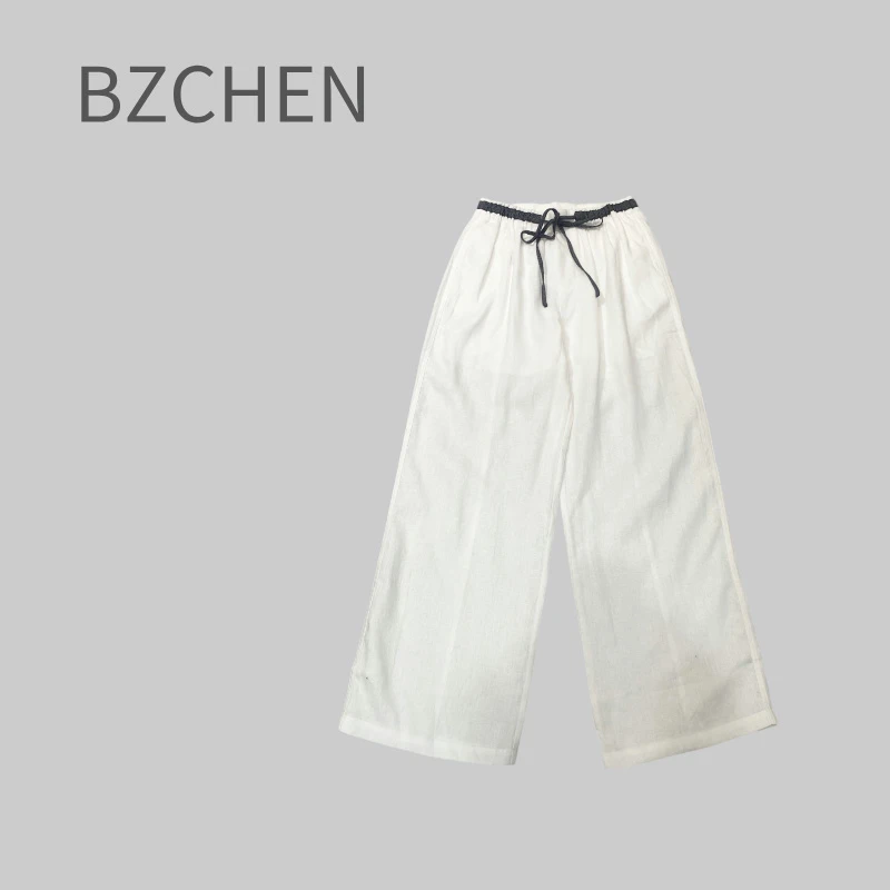 陈洁推荐 亚麻垂感休闲裤松紧腰百搭显瘦直筒裤简约宽松长裤