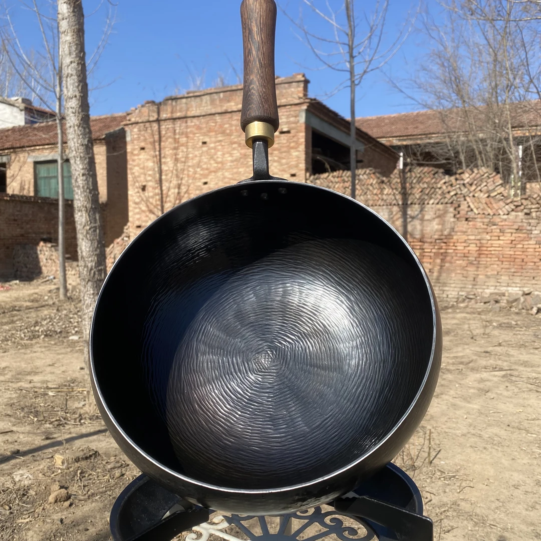 【铭杰菊花纹大肚锅】章丘手工炒锅铁锅物理不粘锅无图层热锻处理